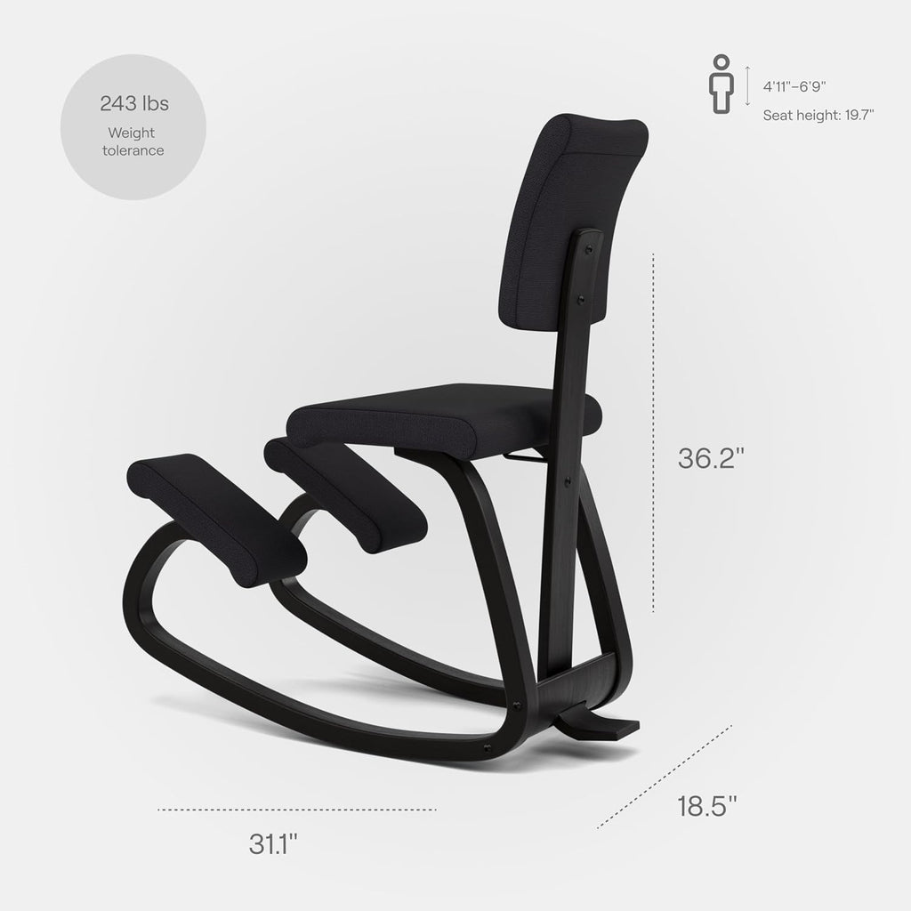 Varier Variable Plus Ergonomic Kneeling Chair with Backrest Black/Black| Active Sitting Posture Support Home Office Desk Chair | 10 Year Guarantee