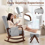 GOFLAME Nursery Rocking Chair with Ottoman, Upholstered Glider Rocker with Tufted High Backrest and Side Pocket, Modern Accent Chair with Footrest, Comfy Armchair for Living Room, Bedroom, Grey