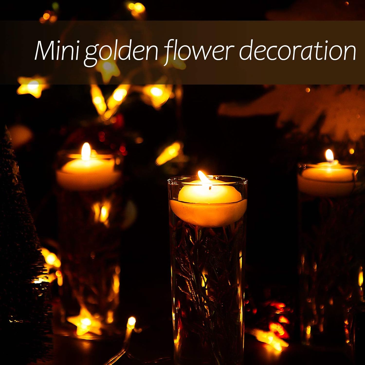 WILLBOND 50 Pcs Faux Flowers for Floating Candles Floating Flowers Vase Fillers for Centerpieces Mini Flower Filler Filling in Cylinder for Wedding Centerpiece Party Decor (Gold)