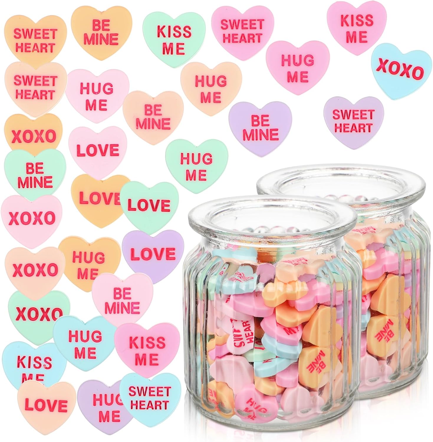 WinnerWhy 100 Pcs Conversation Hearts Vase Filler Resin for Candle Filler Candle Holder Floating Candles Candy Heart Centerpiece for Wedding Decor Macaron Color