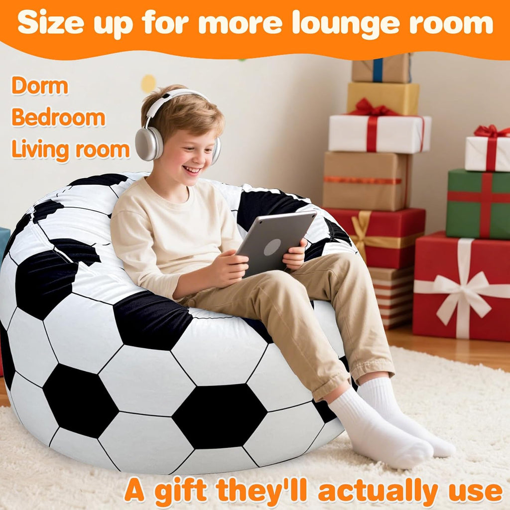 Lukeight Soccer Bean Bag Chair for Kids and Teens, Memory Foam Filled Floor Lounger, Washable Velvet Cover with Inner Liner, Beanbag Chair with Filling for Gaming and Reading, Large 27" D x 16" H
