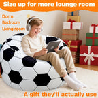 Lukeight Soccer Bean Bag Chair for Kids and Teens, Memory Foam Filled Floor Lounger, Washable Velvet Cover with Inner Liner, Beanbag Chair with Filling for Gaming and Reading, Large 27" D x 16" H