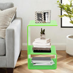 Acrylic Side Table, 21.6" C Shaped End Table, Free Standing Storage Tables, 3 Tier Bedside Nightstand, Small Coffee Tables for Living Room Bedroom Bathroom Entryway (Green)