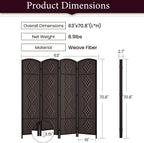 RHF 6 ft.Tall Room Divider, Room Dividers and Folding Privacy Screens, 15.7" Privacy Screen 4 Panels Room Divider Wall Partition Freestanding, Dark Coffee