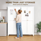 71" Tall Metal Kitchen Pantry Cabinet, Freestanding Steel Storage Cabinet with Doors, 4 Adjustable Shelves, for Dining Room, White
