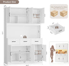 HOSTACK 72" Tall Kitchen Pantry Cabinet with Charging Station | LED Lights, 47" W Kitchen Pantry Storage Cabinet with Countertop, Modern Kitchens Hutch Cabinets with Storage for Dining Room, White