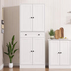 Furnify Kitchen Pantry Storage Cabinet, 71" H Farmhouse Pantry Cabinet with 4 Doors & Drawer, Freestanding Cupboard with Adjustable Shelves, Rustic Wood Cupboard for Kitchen, Dining Room, White