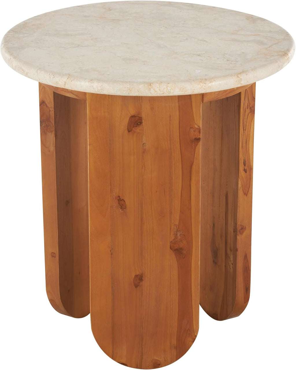 Deco 79 Teak Wood Handmade Side End Accent Table End Table with Beige Marble Tabletop, Side Table 20" x 20" x 22", Brown