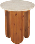 Deco 79 Teak Wood Handmade Side End Accent Table End Table with Beige Marble Tabletop, Side Table 20" x 20" x 22", Brown