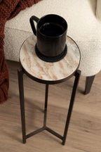 Kate and Laurel Aguilar Modern Round Drink Table, 9 x 9 x 23, Brown Marble and Bronze, Genuine Toronto Marble Accent Table for Use as Indoor Plant Stand or Pedestal Martini Table