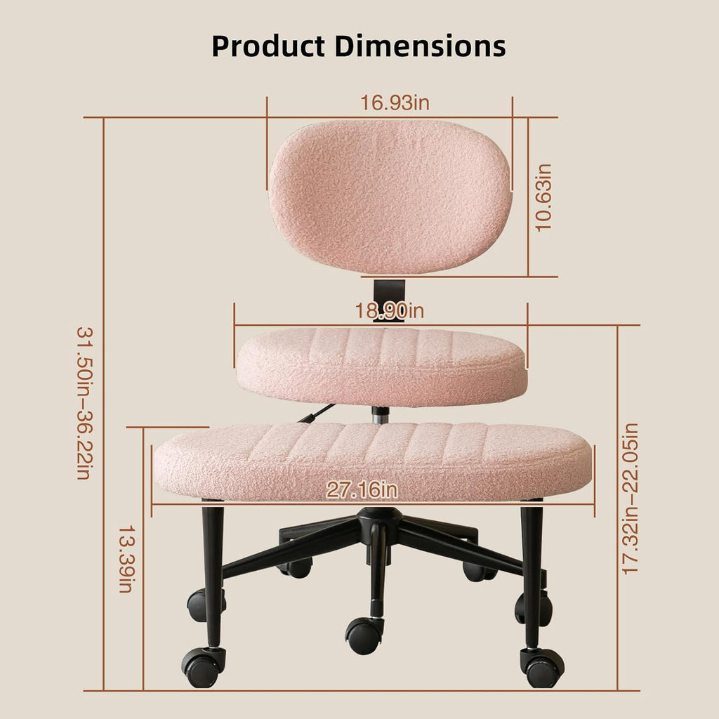 Ergonomic Cross Legged Office Chair with ADHD Chair, Height Adjustable Meditation Chair with 360° Swivel Footstool, with Lumbar Support, Kneeling Chair Yoga Stool for Home Office (Pink- Velvet)