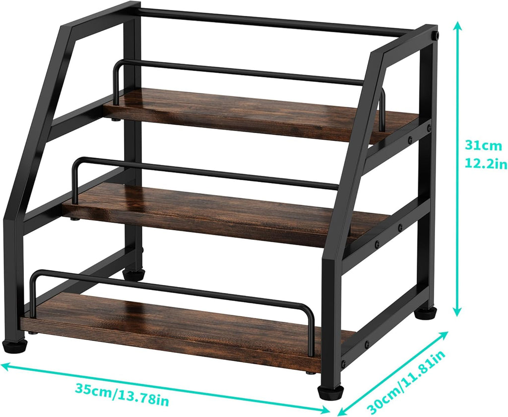 HapiRm Liquor Bottle Display Shelf - 3-Tier Stepped Liquor Cabinet Bar with Protective Fence, Countertop Wine Rack for Home