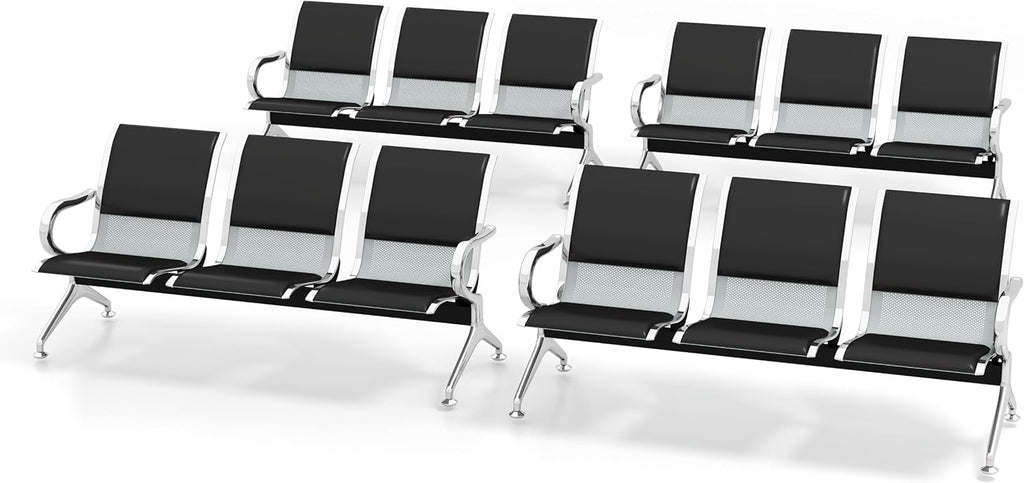 Kinsuite Set of 4 Waiting Room Reception Chairs with Arms 3-Seat Office Guest Chairs & Reception Chairs Bench PU Leather for Airport Office Bank Hospital Seat