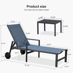 PURPLE LEAF Outdoor Chaise Lounge Set for 2 Aluminum Patio Chaise Lounger Chair with Armrest and Wheels Adjustable Pool Chaise Lounge Chairs for Beach Yard Poolside Table Included, Indigo