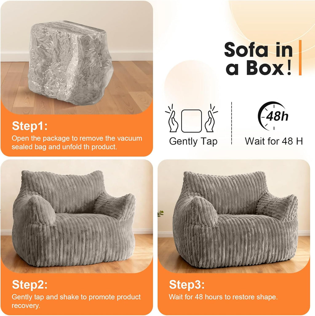Giant Bean Bag Chair with Ottoman, Oversized Memory Foam Bean Bag Sofa for Adults and Kids, Large Comfy Fluffy Single Lounges Mini Couch for Living Room, Bedroom & Dorm(Taupe)
