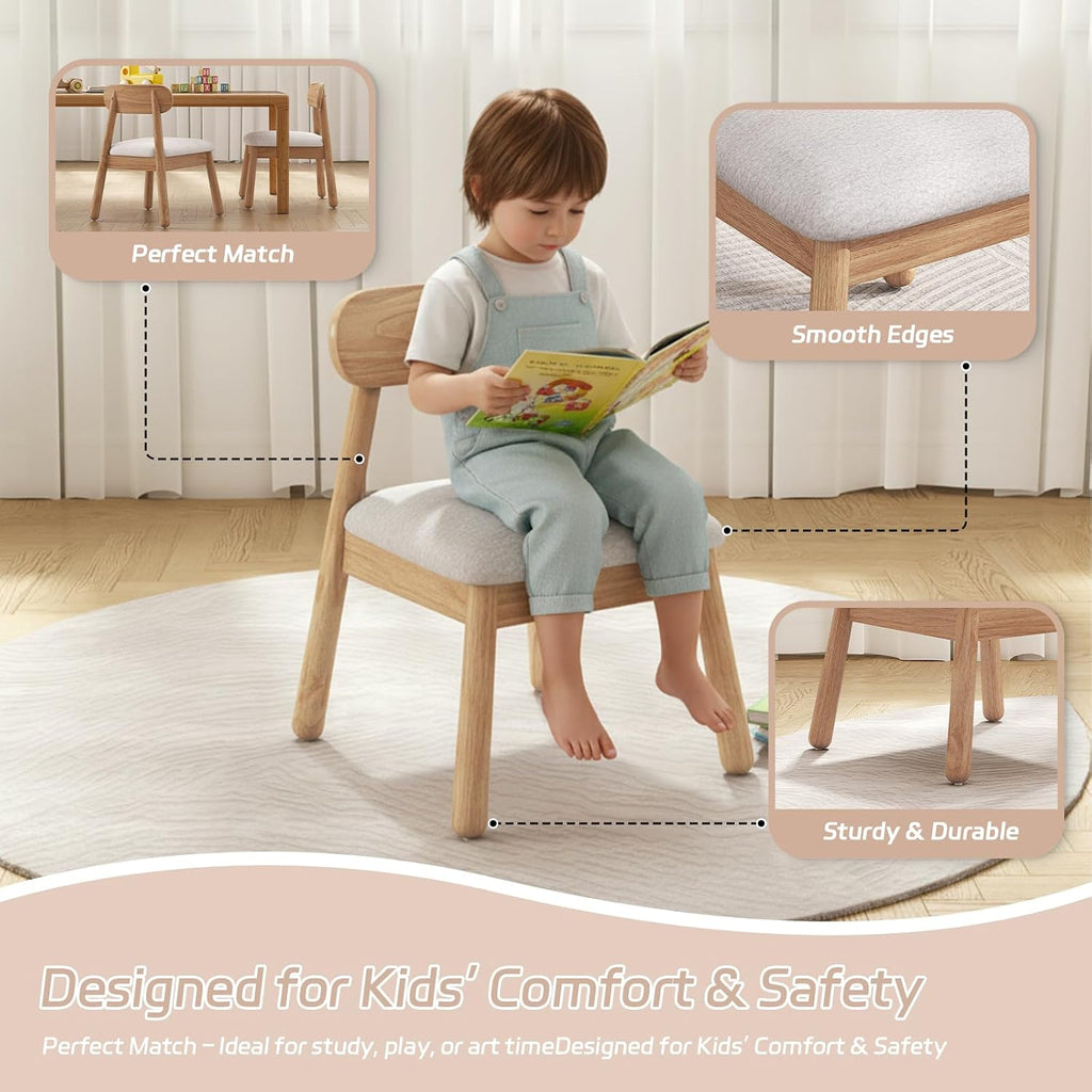 Wood Kid Armchair, Toddler Chairs Ages 1-4, Kid Chair with Solid Wooden Frame, Toddler Armchair Comfy, Upholstered Kids Chair for Playroom, Bedroom, Kindergarten & Preschool, White