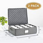 2 Pack - China Cup Storage Chests Hold 24 Coffee Cups or Mugs – Stackable Glassware Organizer with Customizable Dividers and Inner Case for Extra Protection – Gray