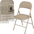 6 Pack Folding Chairs, Fabric Dining Chair Set with Padded Cushion and Back, Indoor Outdoor Seat for Home Office, Parties, Events, Wedding, Extra Guest Seating, Desert Khaki