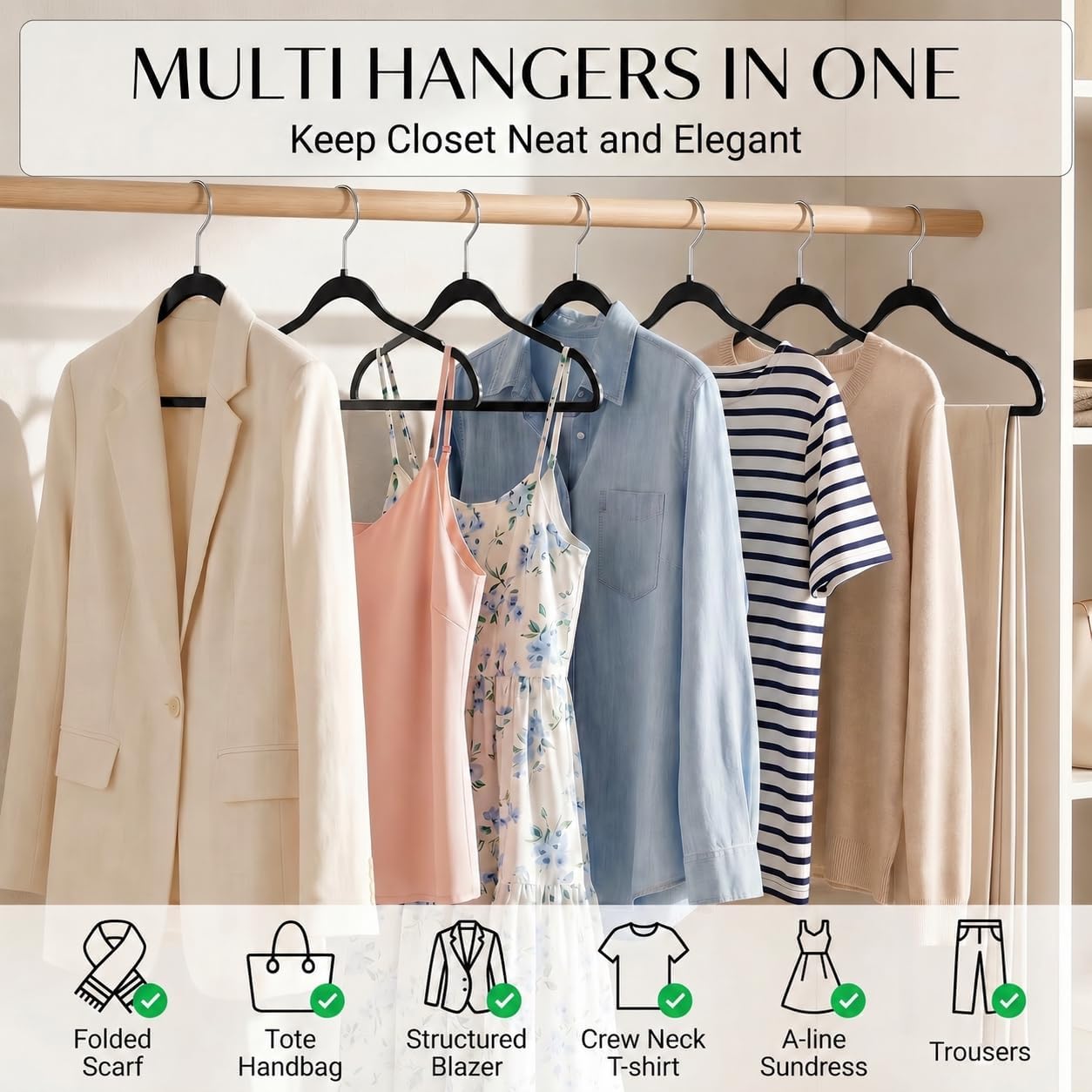 SMARTOR Plastic Hangers 20 Pack - Thin and Slim Design for Space Saving Organizer - Heavy Duty Durable Closet Organizers and Storage with 360 Swivel Hooks, Non Slip Notches for Straps - Black