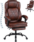 Big and Tall Office Desk Chair, Executive Office Chair with Foot Rest, PU Leather Comfy Reclining Office Chairs for Heavy People, Wide Ergonomic High-Back Computer Chairs, Brown