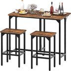 CHOEZON Bar Table and Stool Set, 39.4'' Folding Dining Table with 2 Stools, Industrial Style, for Restaurant, Living Room, Pub, Rustic Brown and Black TBT02BF