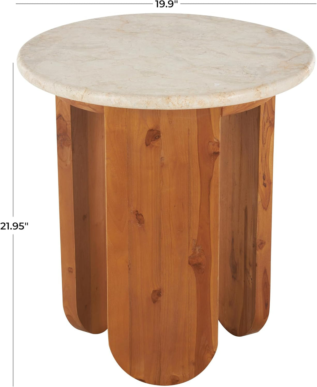 Deco 79 Teak Wood Handmade Side End Accent Table End Table with Beige Marble Tabletop, Side Table 20" x 20" x 22", Brown