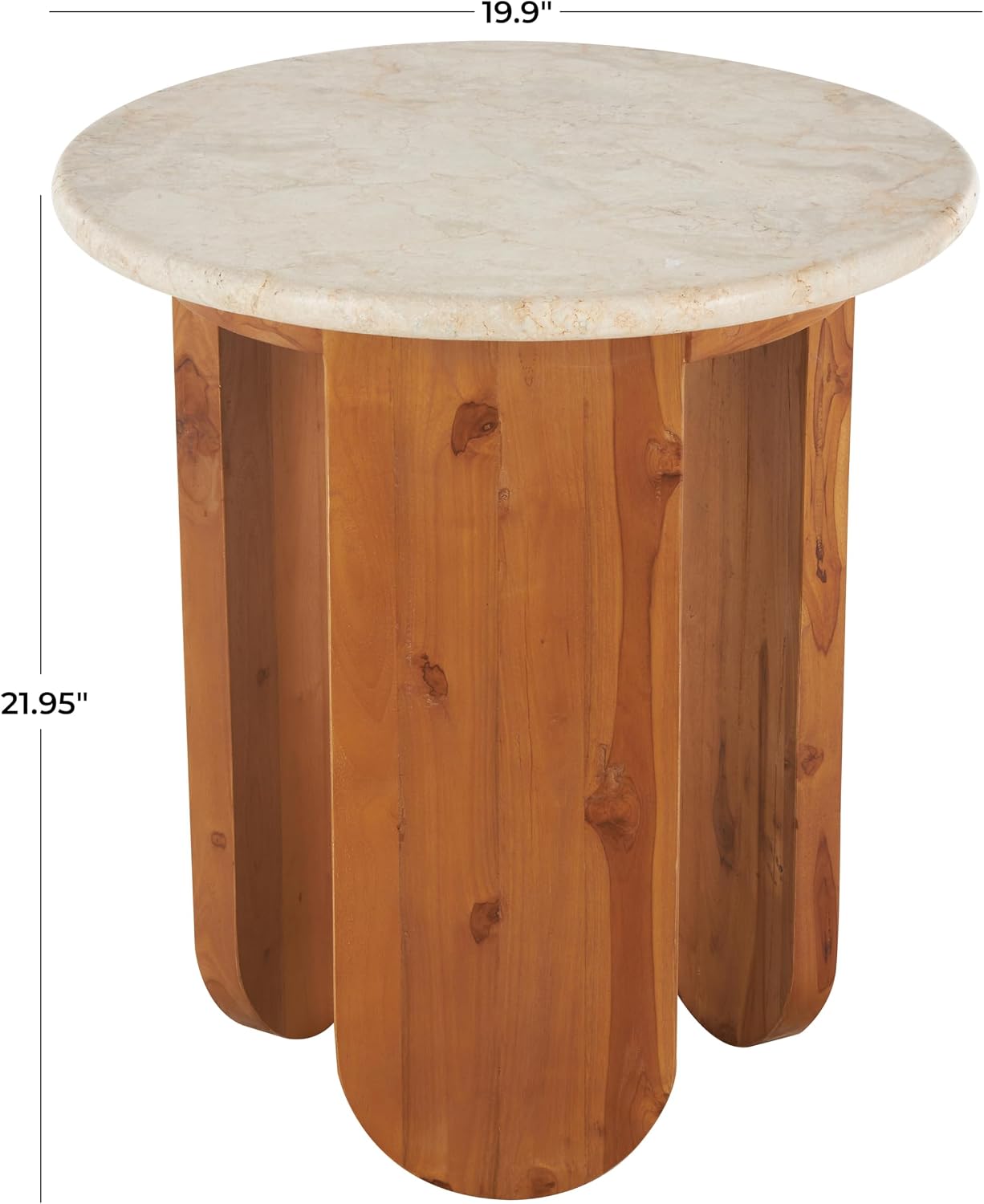 Deco 79 Teak Wood Handmade Side End Accent Table End Table with Beige Marble Tabletop, Side Table 20" x 20" x 22", Brown