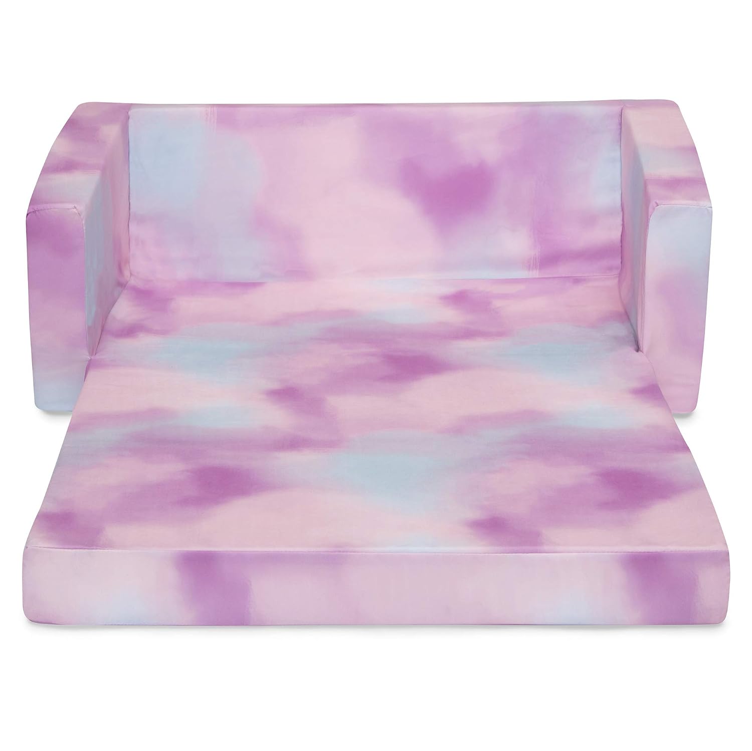 Delta Children Cozee 2-in-1 Sofa, 2-Seater Convertible Toddler Couch Sleeper, Wide 2-in-1 Flip Open Foam Chair for Playroom, Pet-Friendly, Bed Lounger, Comfy Play Sleeping Lounge Chair, Pink Tie Dye
