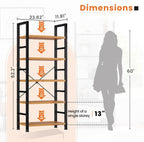 Sweetcrispy Book Shelf, 5 Tier Bookcase, Modern Tall Bookshelf for Garage Kit, CDs, Movies, Industrial Corner Storage Organizer for Bedroom Home Office Kitchen Living Room, Wood