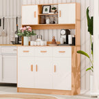 Talent Star 70" Tall Pantry Cabinet, Kitchen Storage Cabinet, Wood Storage Cabinets with 3 Drawers, 5 Doors and Open Shelves for Kitchen, Living Room, Dining Room Wooden Color