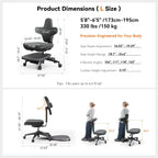 Newtral Standing Mate Chair, 6-in-1 Ergonomic Office Chair with 167° Lockable Flip Backrest, Multi-Position Stool for Standing Desk, Active Posture Support for Sit-Stand-Lean,Wide Seat
