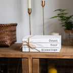 GENMOUS Faux Decorative Books Set for Home Decor, Stacked Wood Faux Books with Wood Bead for Living Room, White Decorative Books for Shelf Decor, Mantel Decor, Farmhouse Decor （Bless）