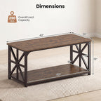 Giantex Farmhouse Coffee Table, 43" Center Table with Storage & X-Shaped Frames, 2-Tier Modern Accent Cocktail Tea Table, Rectangular Wooden Living Room Tables for Small Spaces, Rustic Brown