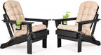nalone Folding Adirondack Chairs Set of 2 with Cushions and Cup Holder, HDPE Plastic Oversized Patio Chair Weather Resistant, Used in Outdoor, Fire Pit, Deck, Garden, Campfire Chairs (Black)