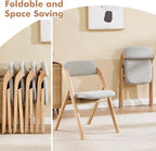 2-Pack Folding Chairs with Cushion Linen Padded Foldable Chairs Raw Wood Folding Dining Chairs for Dining Rooms Kitchen Parties Offices Indoor Outdoor Light Grey