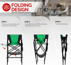 mefeir 45.7" Extra Tall Director Chair w/Side Table, Heavy-Duty Steel Frame Portable Folding Bar Stool w/Storage Pockets, for Makeup Artist, Salon, Studio, Camping, 300 lbs Capacity (Green)