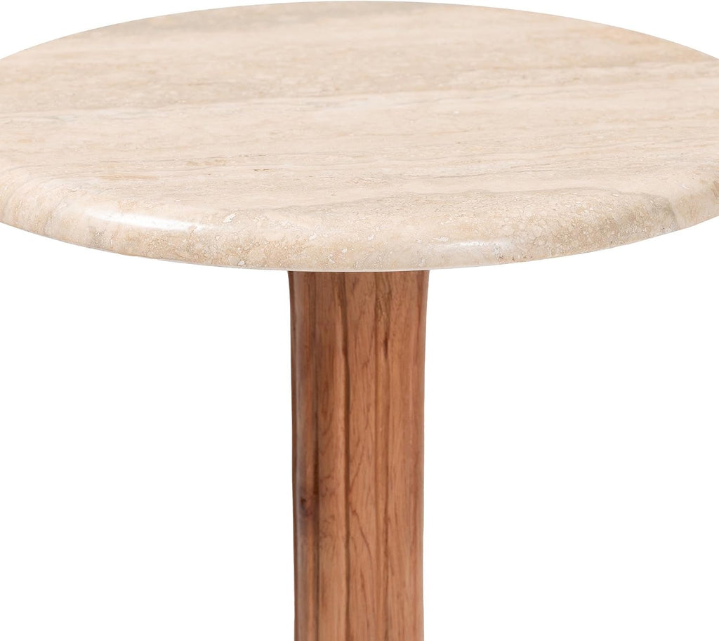 Bali & pari Usama End Table with Marble Stone Top - Sculpted Pedestal Accent Side Table for Living Room or Entryway