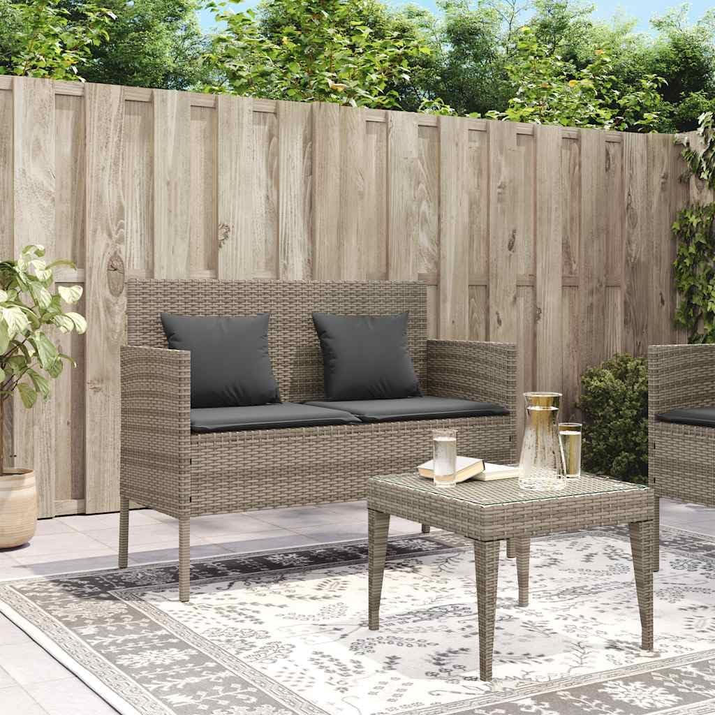 Gray Poly Rattan Patio Storage Bench with Cushions, PE Rattan Outdoor Seating with Waterproof Bag and Gas Spring