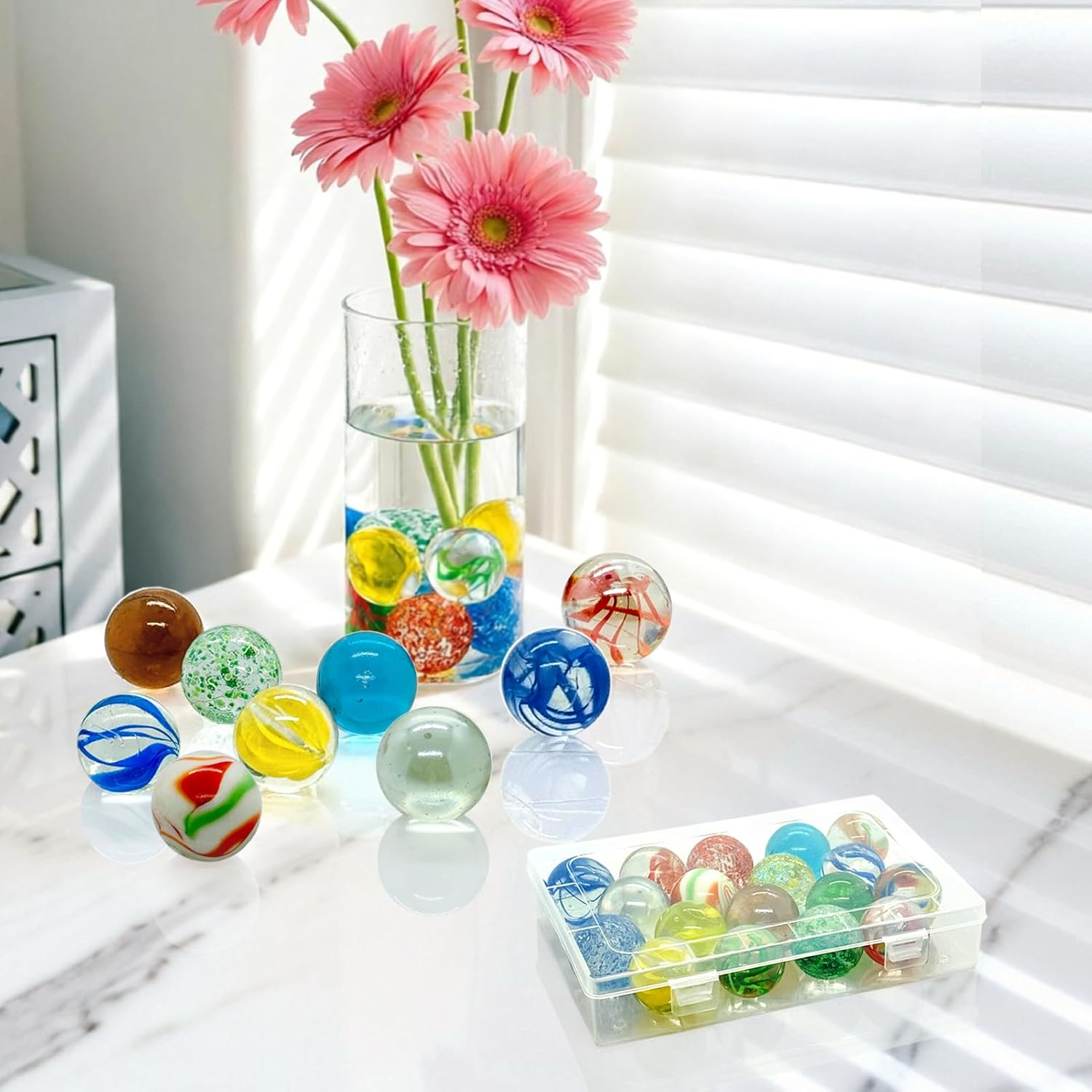 Taken All 18 Pcs 35mm Large Glass Marbles, 1.38 Inch Playing Glass Shooters Colorful Assorted Marbles for Classic Ring Game, Home Decoration, Vase Fillers - Ideal for Kids, Adults, Family, Party