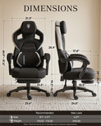 Dowinx Big and Tall Gaming Chair with Footrest, Black | Breathable woven fabric with lumbar support and extra-wide seat back; big-and-tall frame fits larger, heavier users.