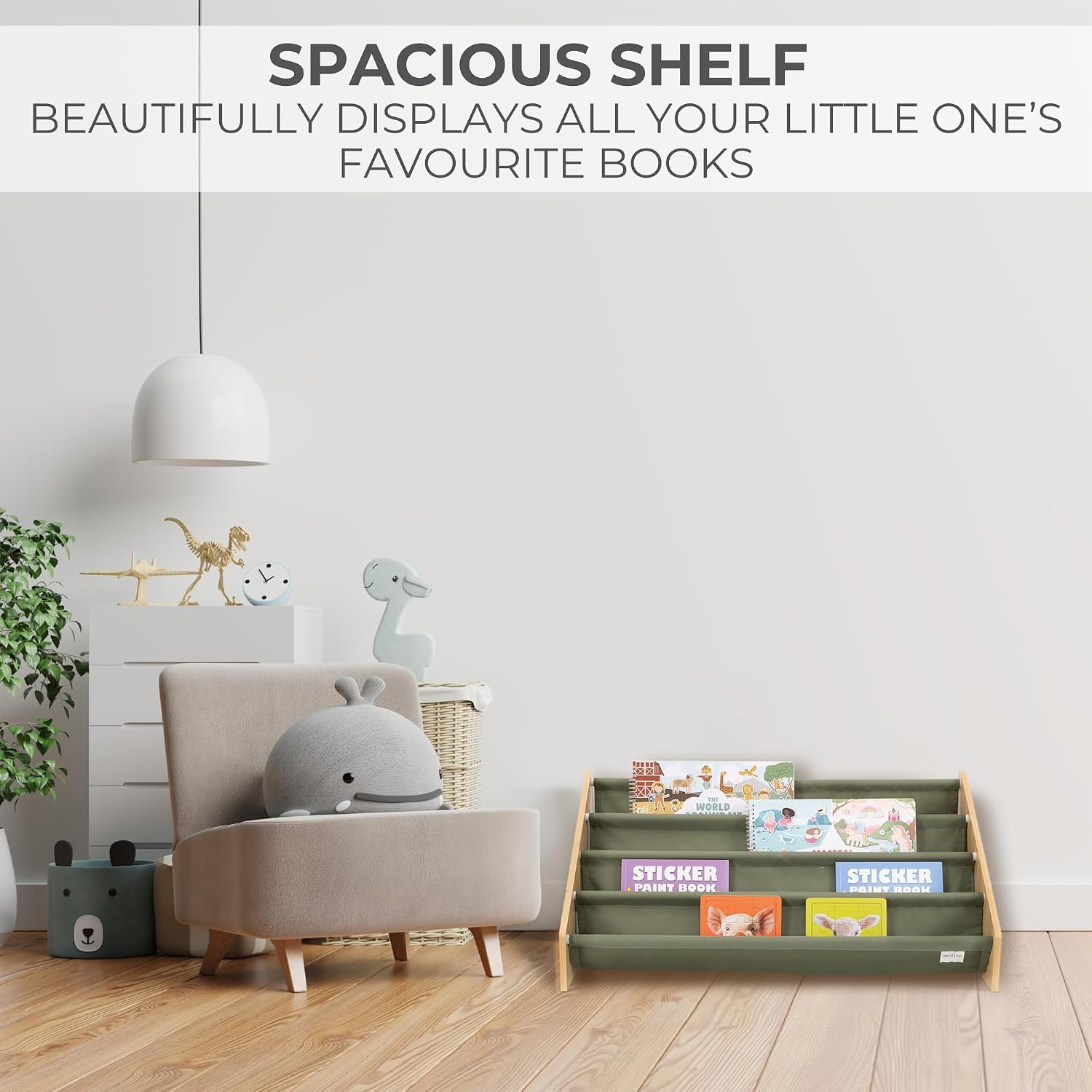 ZICOTO Decorative Wooden Bookshelf for Kids Rooms - Keeps Plenty of Books Neatly Organized & Within Reach for Toddlers - Easy Install Montessori Book Shelf for Baby's Bedroom or Playroom Decor