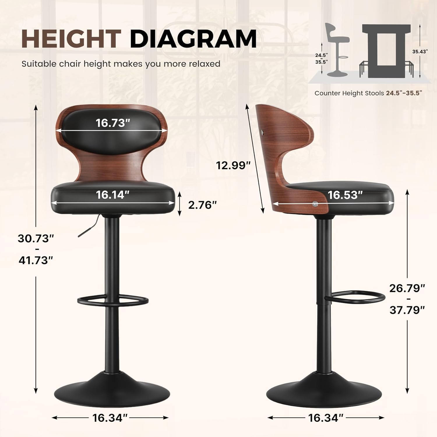 Miereirl 5-Piece Bar Table Set, 63" Counter Height Dining Table with 4 Swivel Barstools, Industrial Wooden Kitchen Island Table Set with Footrest and Backrest for Dining Room, Home Bar