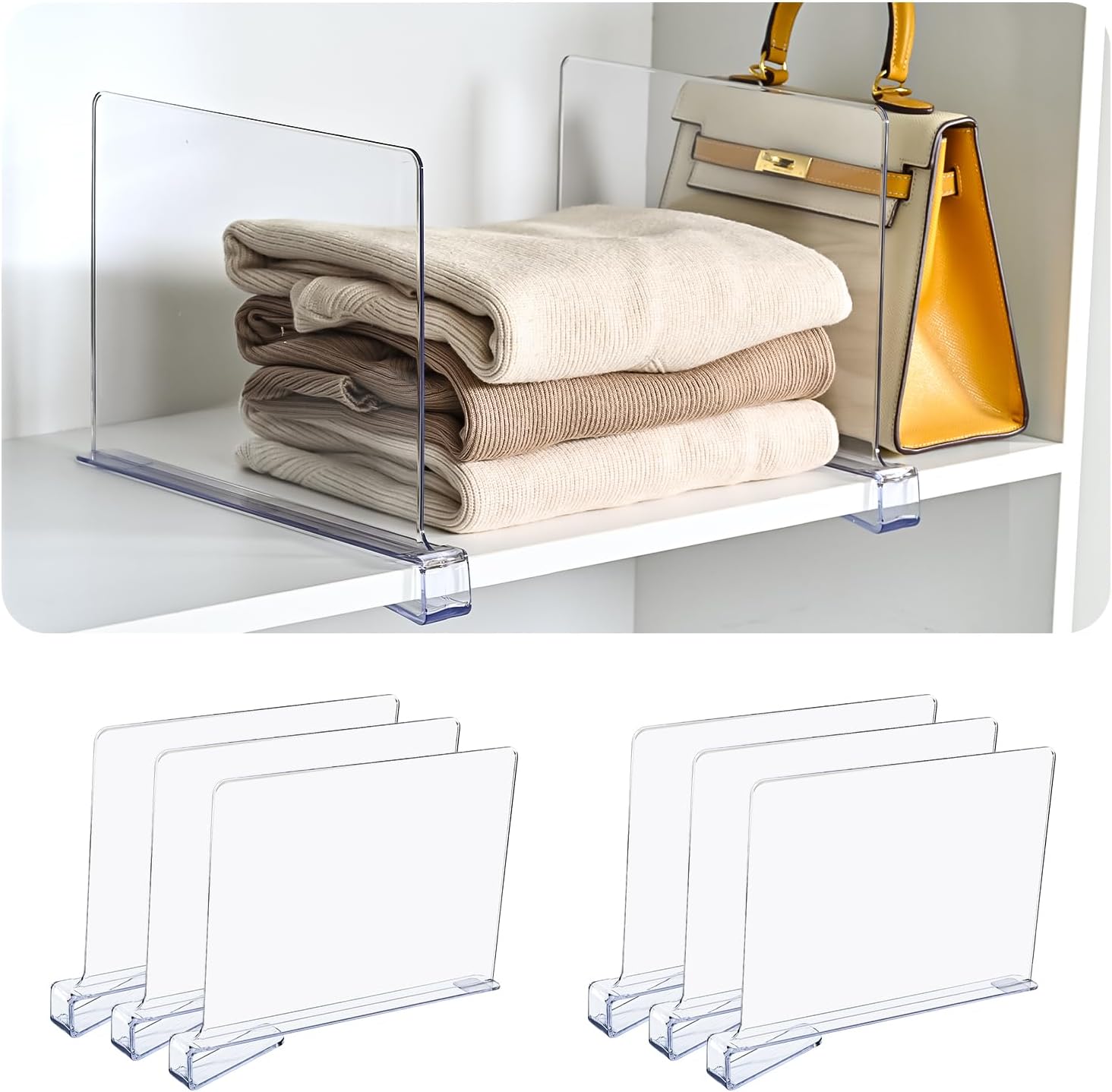 Shelf Dividers，Vertical Purse Organizer for Closet，Thickened and Sturdy Shelf Organizer for Sweater, Shirts, Handbags,8" Tall x 11" (6 Pcs)