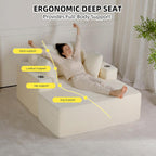 54"W Oversized Chaise Lounge Chair Indoor, Boneless Chaise Lounge Couch, Convertible Comfy Reading Chairs, Corduroy Sleeper Chair Couches for Living Room, Compression Sofa with Ottoman, Beige