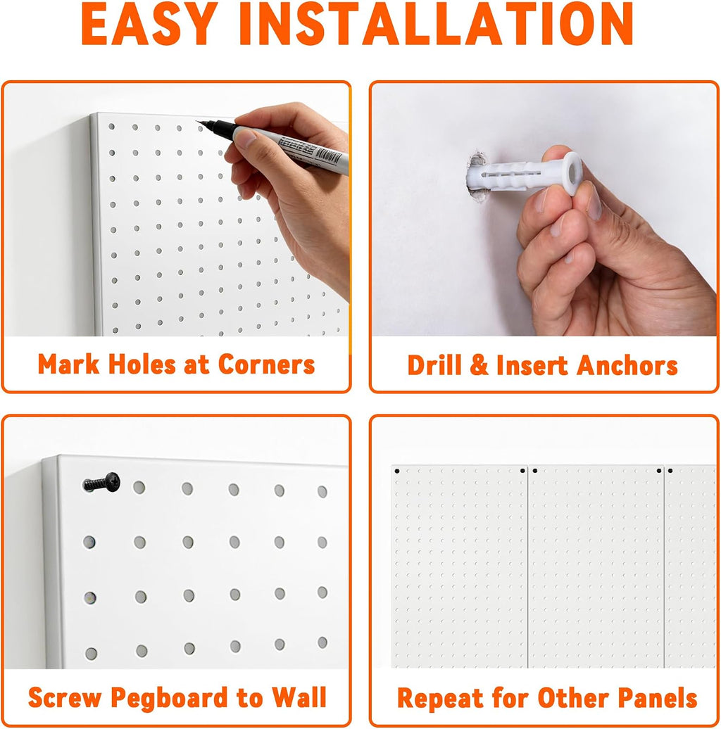 Ultrawall Metal Pegboard Panels, Pegboard Wall Organizer, Peg Boards for Garage, Tool Storage Organization, 12"X24", 3pcs, White