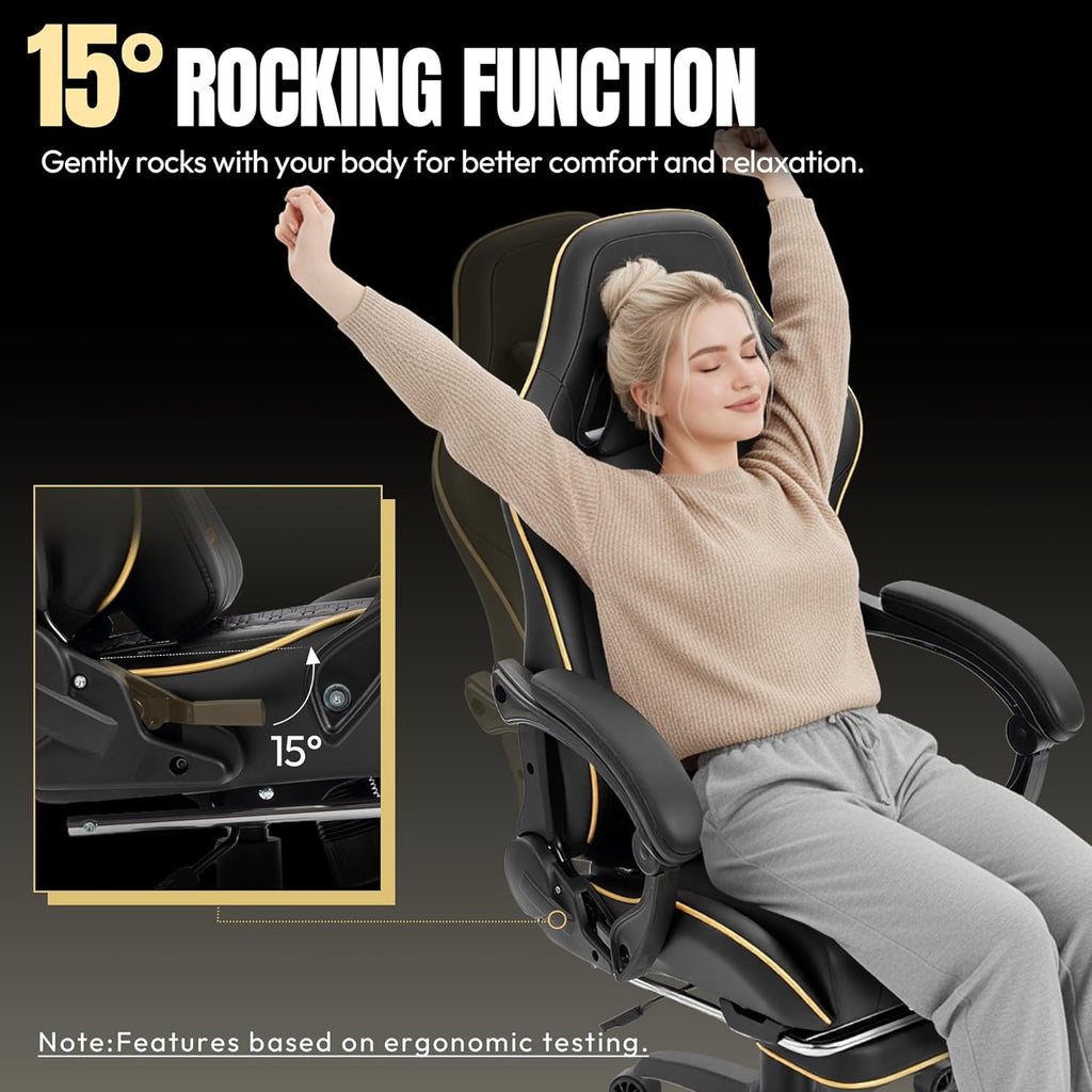 Dowinx Big and Tall Gaming Chair 350LBS, Racing Style Ergonomic Computer Chair with Side-Mounted Recline Control, Footrest & Massage Lumbar, High Back Chair with Embroidered Design for Work, Black