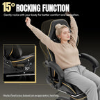 Dowinx Big and Tall Gaming Chair 350LBS, Racing Style Ergonomic Computer Chair with Side-Mounted Recline Control, Footrest & Massage Lumbar, High Back Chair with Embroidered Design for Work, Black