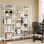 NUMENN Triple Column 5 Tier Bookshelf, Bookcase with 14 Open Display Shelves, Adjustable Rustic Industrial Style Book Shelves, Modern Bookshelves for Bedroom, Living Room and Home Office, White