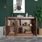 holzart 43" Walnut Brown Buffet Cabinet Sideboard with Storage - Modern 3-Door Wood Grain Kitchen Cupboard & Coffee Bar Station for Dining Room, Living Room - Adjustable Shelf, 43.3" W x 31.5" H