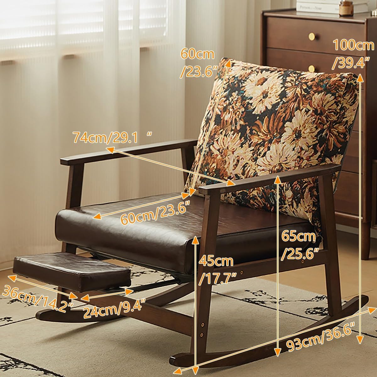 Oversized Rocking Chair with Cushion, Nursery Rocking Chair with Adjustable Footrest for Living Room, Upholstered Recliner Chair High Back with Armrests, Three-Position Adjustable Backrest for Bedroom